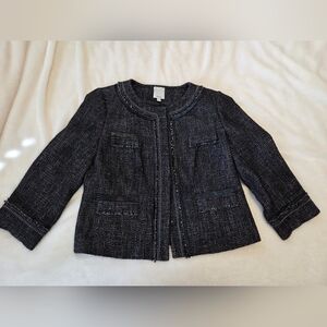 Ladies Halogen Black Tweed Jacket With Metallic Trim